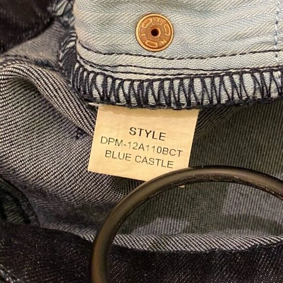 Dear John Women's Blue Castle Slim Skinny Jeans Dark Wash Distressed Zip Legs 26 - Picture 8 of 9